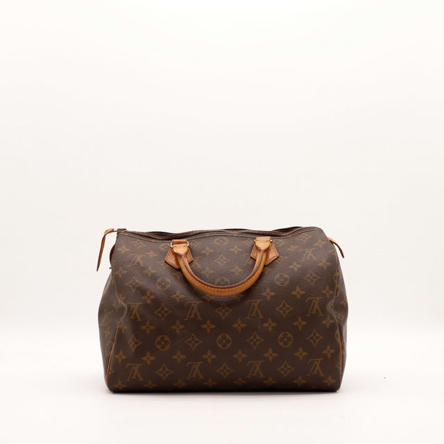Louis Vuitton Speedy 30 achteraanzicht Monogram-canvas bruin tweedehands — AMANA Vintage