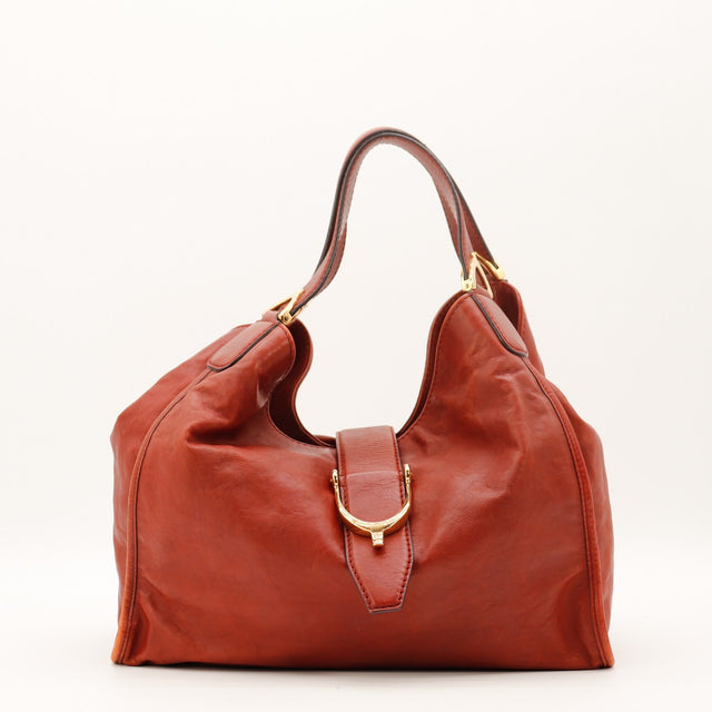 Sac Gucci Hobo Stirrup cuir rouge vue de face occasion authentique — AMANA Vintage