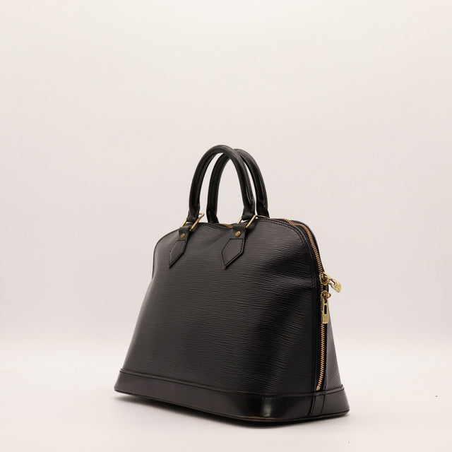 Louis Vuitton Alma PM Épi noir vue de trois quarts côté droit occasion — AMANA Vintage