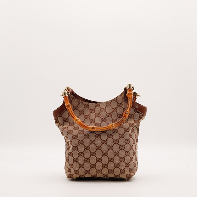 Tote Bag Bambou Gucci toile monogrammée vue de face occasion authentique — AMANA Vintage