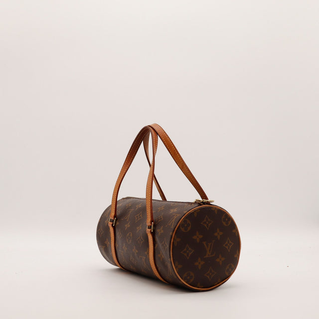 Vue de trois quarts gauche Louis Vuitton Papillon 30 anses vachette — AMANA Vintage
