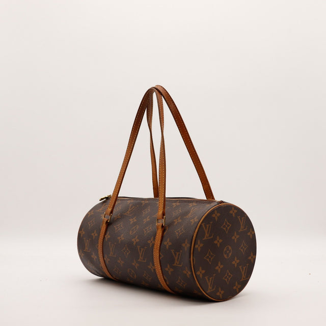 Louis Vuitton Papillon 30 vue de trois quarts gauche toile Monogram patine caramel — AMANA Vintage