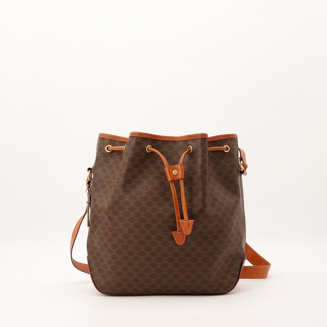 Sac seau Celine Macadam vue de face toile monogramme marron occasion authentique — AMANA Vintage