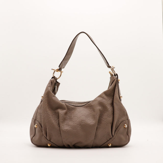 Sac Gucci Hobo Guccissima cuir embossé taupe vue de face occasion authentique — AMANA Vintage