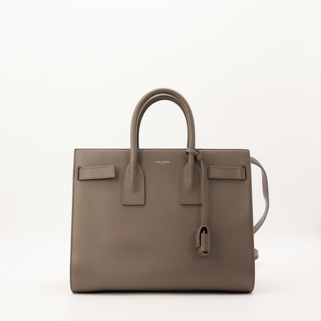 Sac de Jour Grand Saint Laurent cuir lisse kaki vue de face occasion authentique — AMANA Vintage