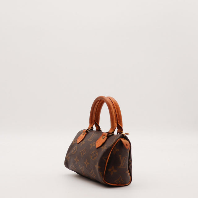 Louis Vuitton Speedy Nano vue de trois quarts toile Monogram patine caramel — AMANA Vintage