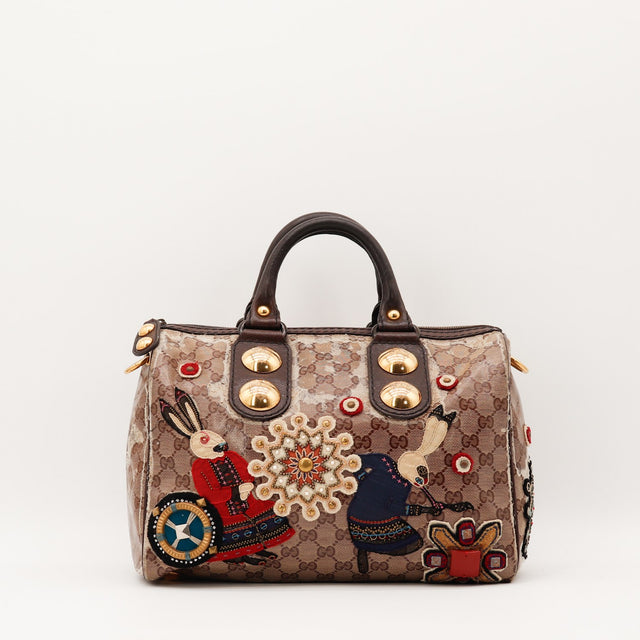 Vue de face Gucci Boston Babouska toile monogrammée beige et marron occasion authentique — AMANA Vintage