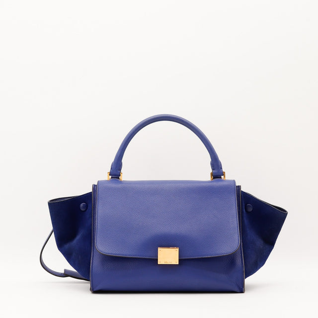 Vue de face Céline Trapèze cuir de veau grainé bleu indigo occasion authentique — AMANA Vintage