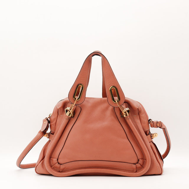 Vue de face sac Chloé Paraty Medium cuir grainé vieux rose occasion authentique — AMANA Vintage