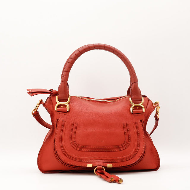 Vue de face Chloé Marcie Small cuir de veau grainé rouge brique occasion authentique — AMANA Vintage