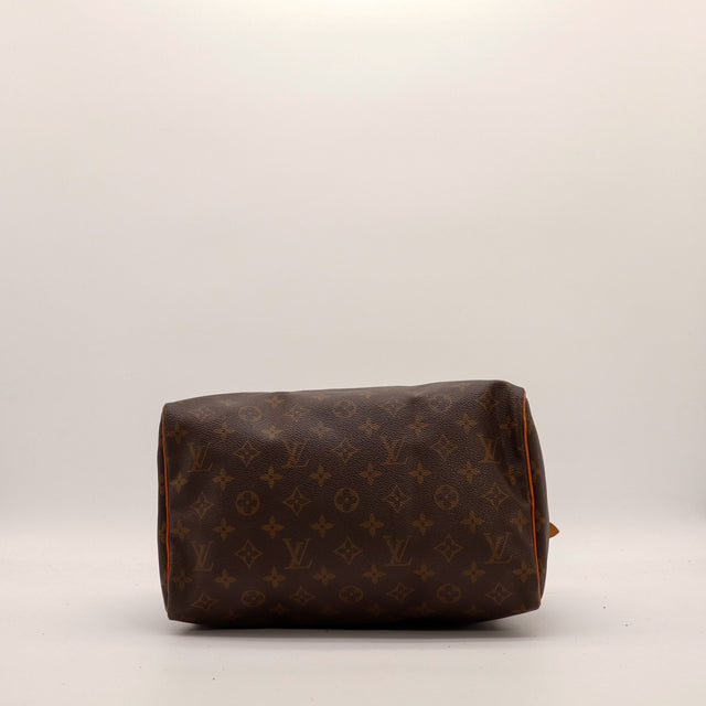 Binnenkant Louis Vuitton Speedy 30 voering textile bruin poche Binnenkante — AMANA Vintage