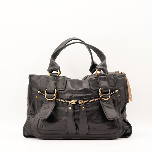 Vue de face Chloé Bay cuir de veau glacé noir occasion authentique — AMANA Vintage