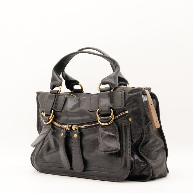 Vue de trois-quarts Chloé Bay cuir de veau glacé noir occasion authentique — AMANA Vintage