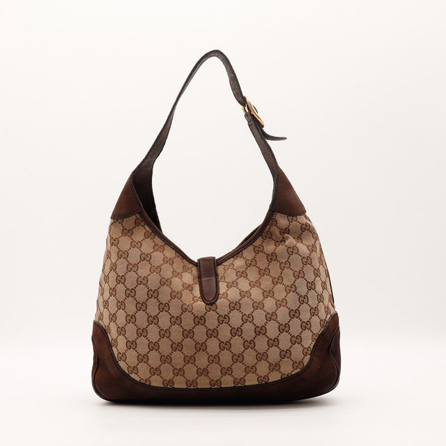 Sac Gucci New Jackie vue arrière toile monogrammée beige — AMANA Vintage