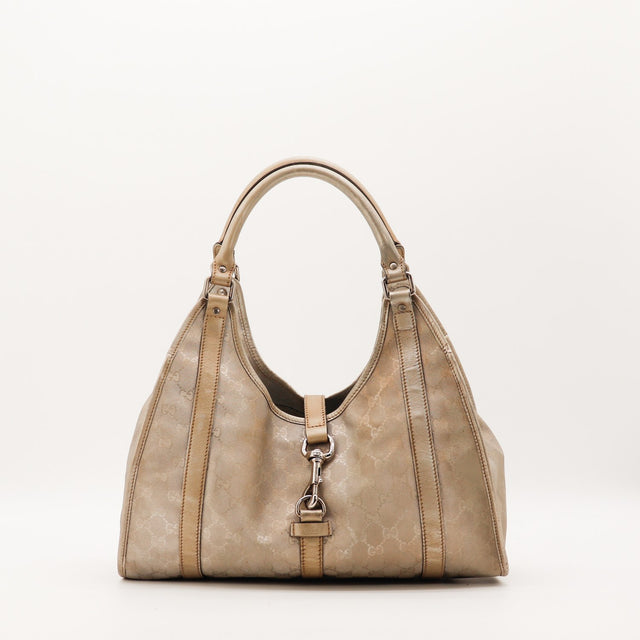 Sac Gucci Hobo toile monogrammée dorée vue de face occasion authentique — AMANA Vintage