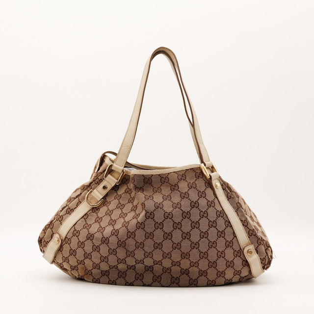 Sac Gucci Tote toile monogrammée beige vue de face occasion authentique — AMANA Vintage