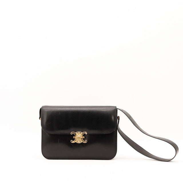 Sac Céline Triomphe cuir noir vue de face occasion authentique — AMANA Vintage