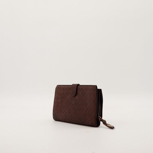 Portefeuille Bottega Veneta Intrecciato vue de trois-quarts côté zip occasion — AMANA Vintage