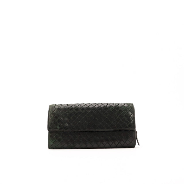 Portefeuille Bottega Veneta Intrecciato noir vue de face occasion authentique — AMANA Vintage