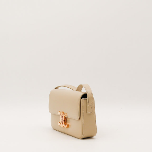 Sac Céline Triomphe Teen cuir kaki vue trois quarts occasion authentique — AMANA Vintage