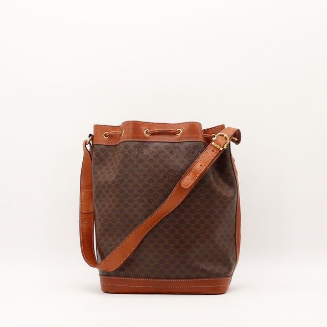 Bandoulière réglable Céline Seau Macadam cuir marron occasion authentique — AMANA Vintage