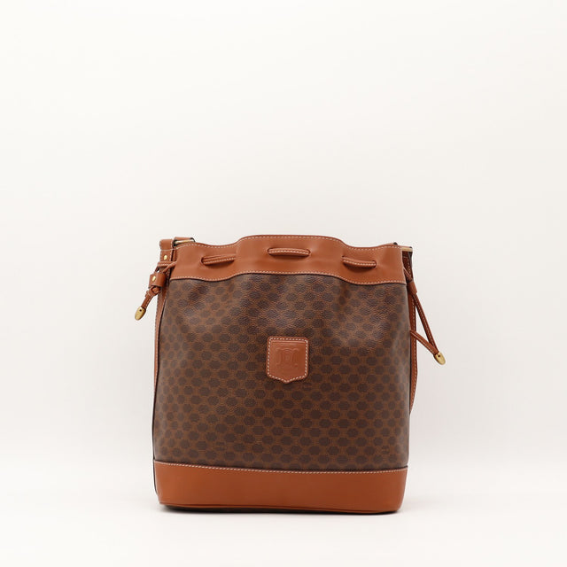 Sac seau Céline Macadam toile marron vue de face occasion authentique — AMANA Vintage