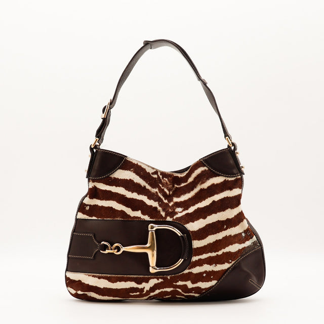 Sac Gucci Hobo Horsebit poulain imprimé zèbre vue de face occasion authentique — AMANA Vintage