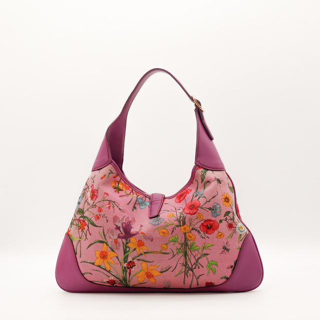 Anse cuir Gucci Jackie Flora rose occasion authentique — AMANA Vintage