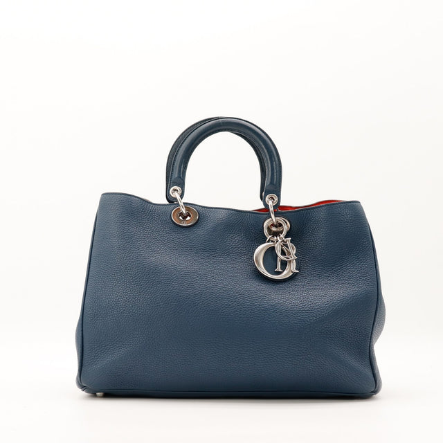 Sac Christian Dior Diorissimo cuir grainé bleu marine vue de face occasion authentique — AMANA Vintage