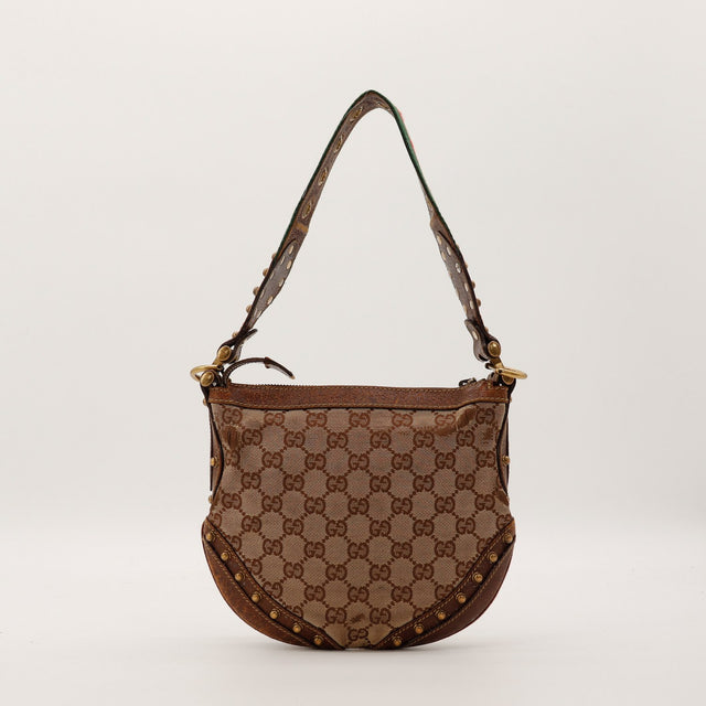Sac Gucci Hobo Web canvas GG beige marron vue de face occasion authentique — AMANA Vintage
