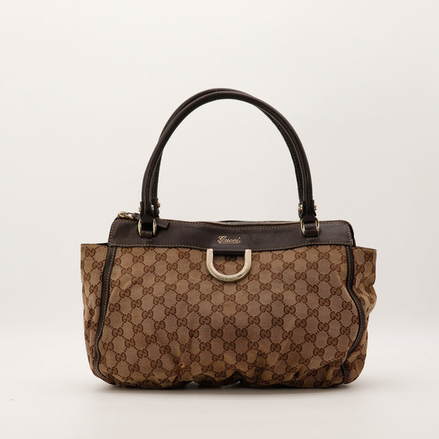 Tote Bag Gucci canvas GG D-ring marron vue de face occasion authentique — AMANA Vintage
