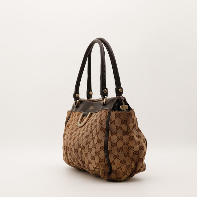 Tote Bag Gucci canvas GG vue de trois quarts côté gauche occasion — AMANA Vintage