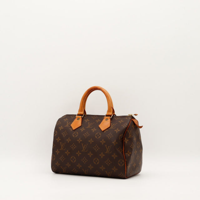 Louis Vuitton Speedy 30 vue de trois quarts toile Monogram patine caramel — AMANA Vintage