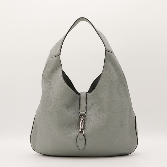 Sac Gucci Jackie Soft cuir grainé gris vue de face occasion authentique — AMANA Vintage