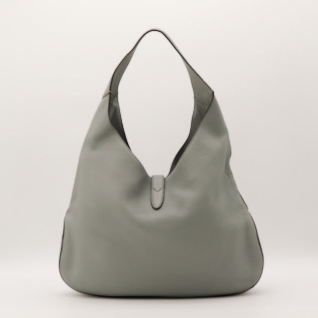Détail cuir grainé gris Gucci Jackie Soft occasion authentique — AMANA Vintage
