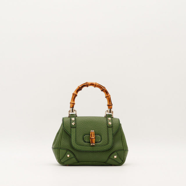 Sac Gucci Tote Bag Bella Bambou cuir grené vert vue de face occasion authentique — AMANA Vintage