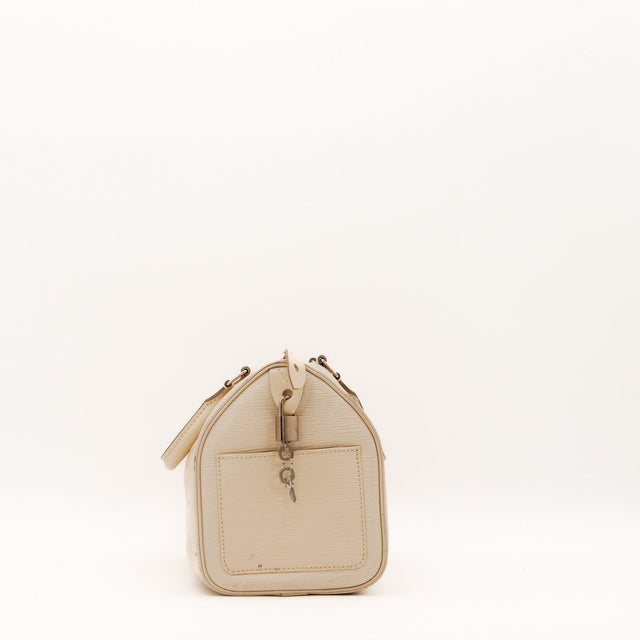 zijaanzicht Louis Vuitton Speedy 30 Épi ivoire met poche zijkante — AMANA Vintage