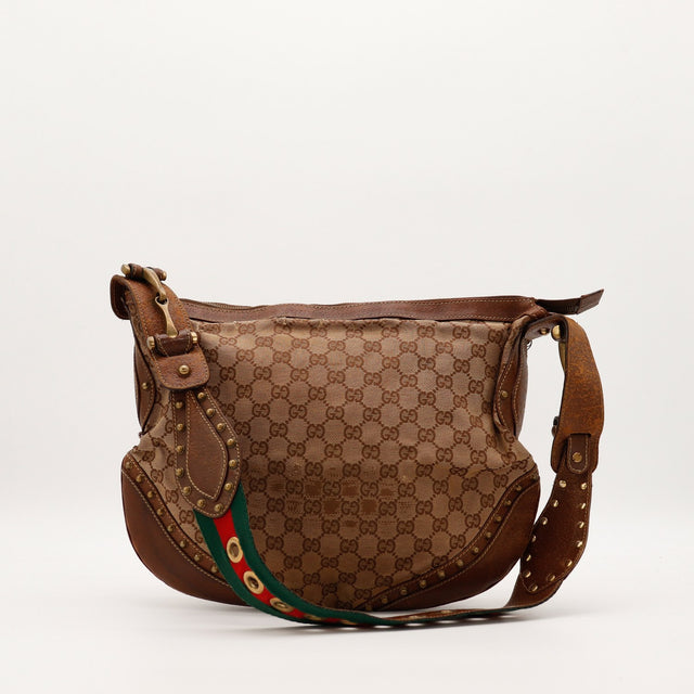 Sac Gucci Hobo Web canvas GG beige marron vue de face occasion authentique — AMANA Vintage