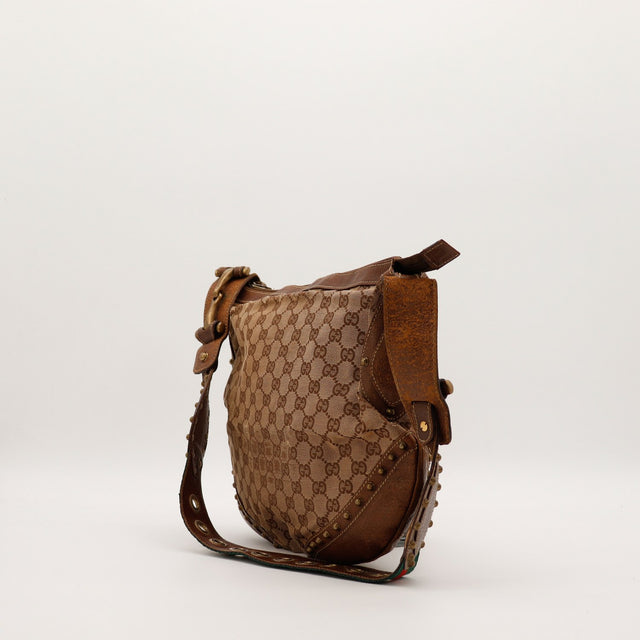 Sac Gucci Hobo Web canvas GG vue de trois quarts gauche occasion — AMANA Vintage