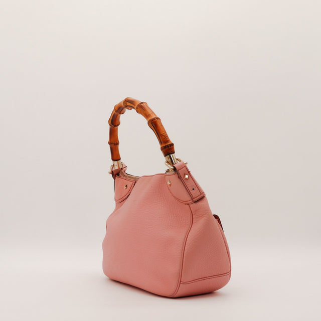 side view Gucci Hobo Bambou grained leather pink profile — AMANA Vintage