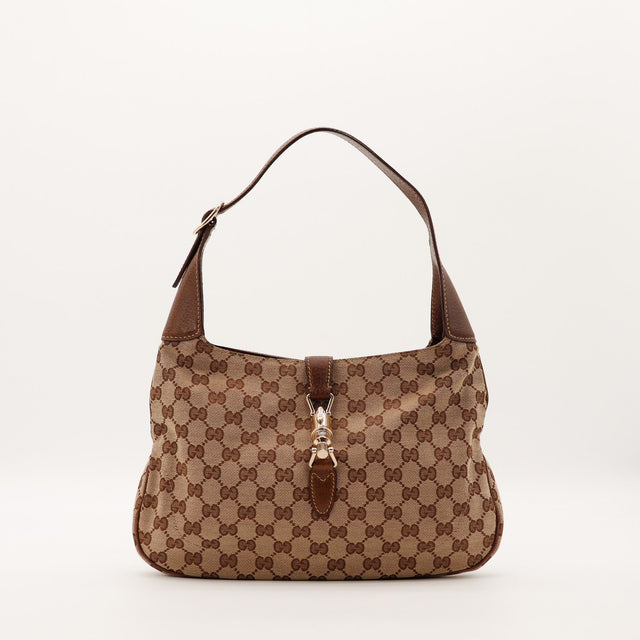 Gucci New Jackie hobo toile monogrammée beige marron vue de face occasion authentique — AMANA Vintage