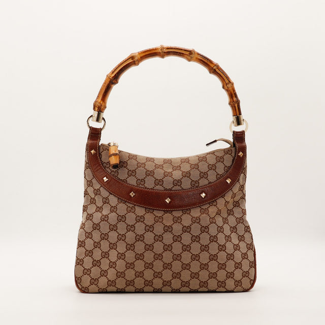 Sac Gucci Hobo Bambou toile monogrammée vue de face occasion authentique — AMANA Vintage