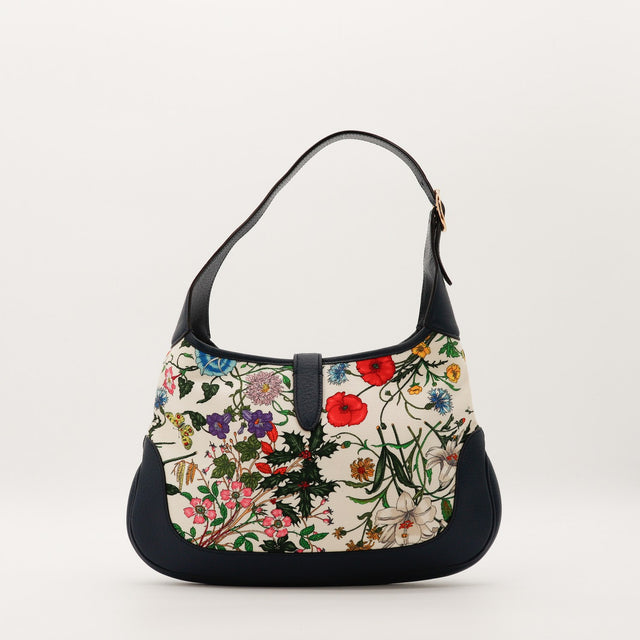 Face arrière Gucci Jackie Flora hobo toile Flora écru bleu marine — AMANA Vintage