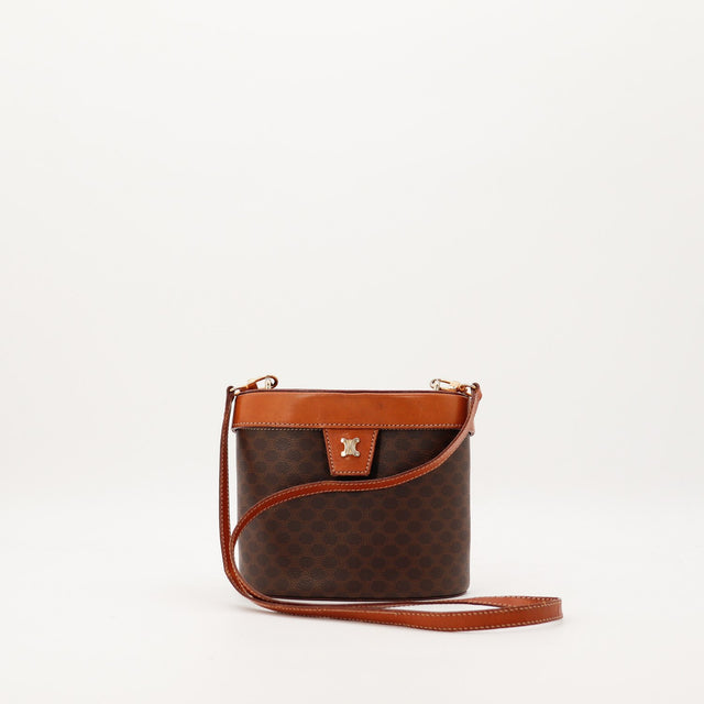 Sac Celine Seau Macadam vue de face toile marron cuir naturel occasion authentique — AMANA Vintage