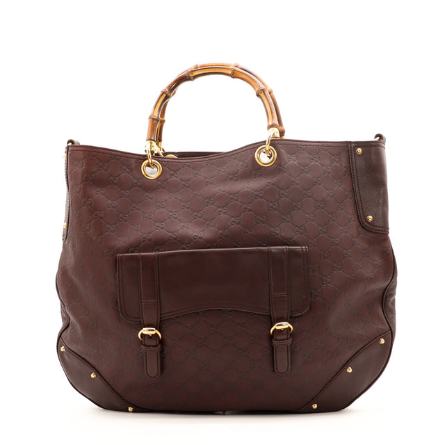 Tote Bag Bambou Gucci cuir Guccissima marron vue de face occasion authentique — AMANA Vintage