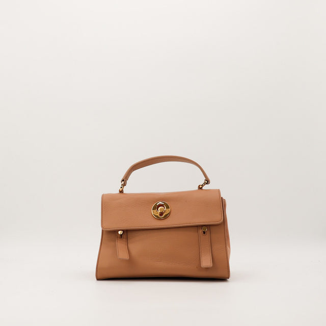 Sac Saint Laurent Muse cuir grené camel vue de face occasion authentique — AMANA Vintage