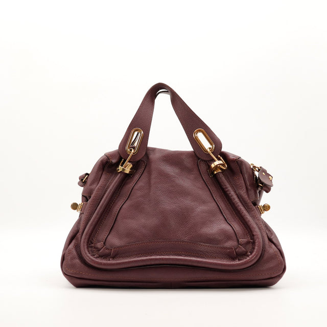 Sac Chloé Paraty cuir grainé bordeaux vue de face occasion authentique — AMANA Vintage