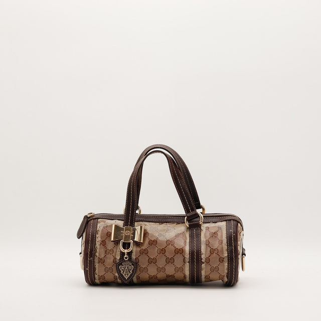 Sac Gucci Boston canvas GG Crystal marron vue de face occasion authentique — AMANA Vintage