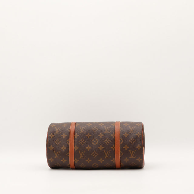 Détail anses cuir vachette patine caramel Louis Vuitton Papillon 30 — AMANA Vintage