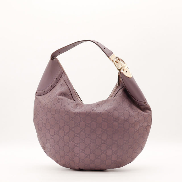 Vue de face Gucci Hobo Guccissima cuir mauve occasion authentique — AMANA Vintage